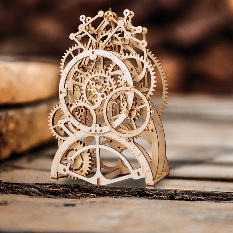 ROKR Laser Cutting 3D Wooden Puzzle Pendulum Clock Model Kits Toy Gift