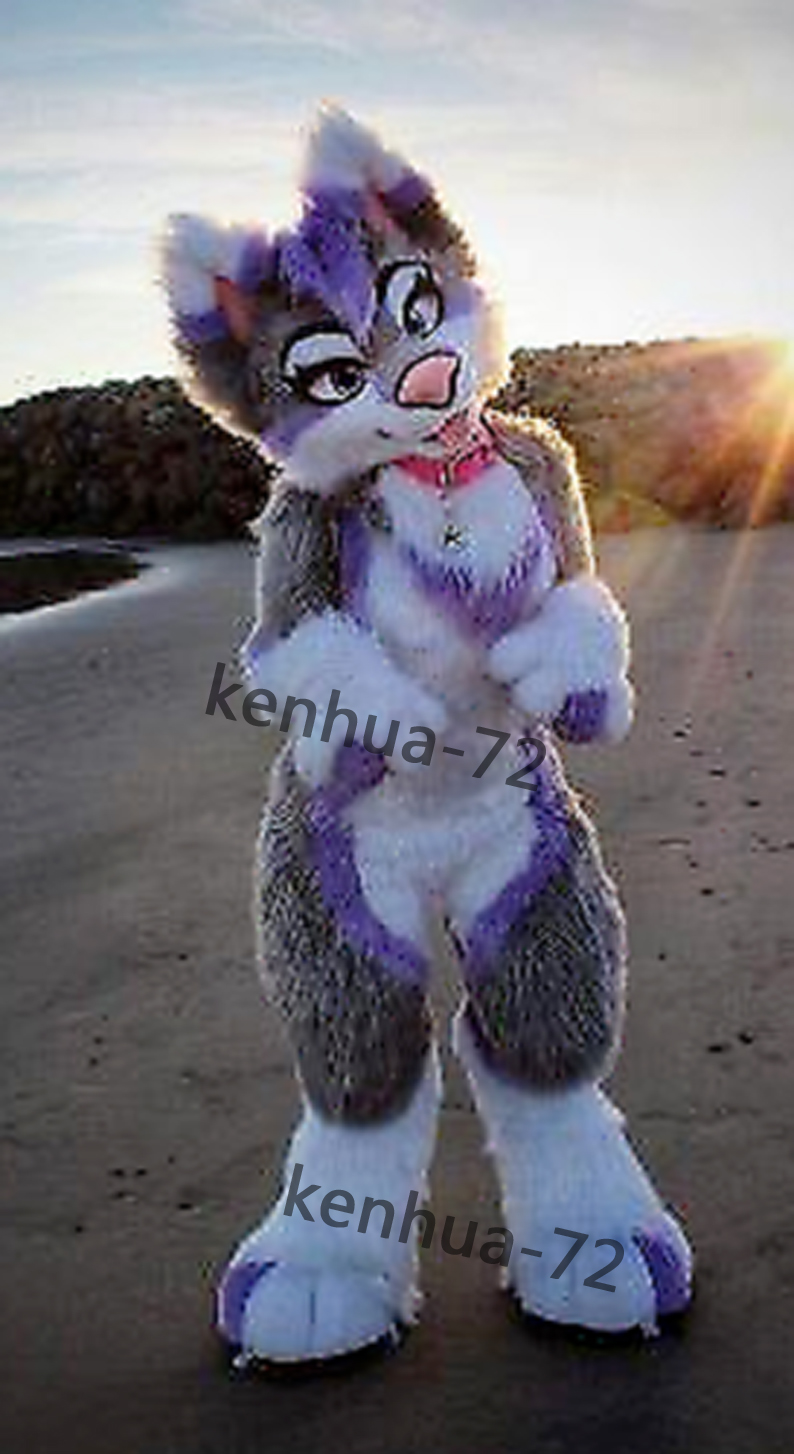 Purple Long Fur Husky Fox Dog Mascot Mascot Costume Cosplay Dress