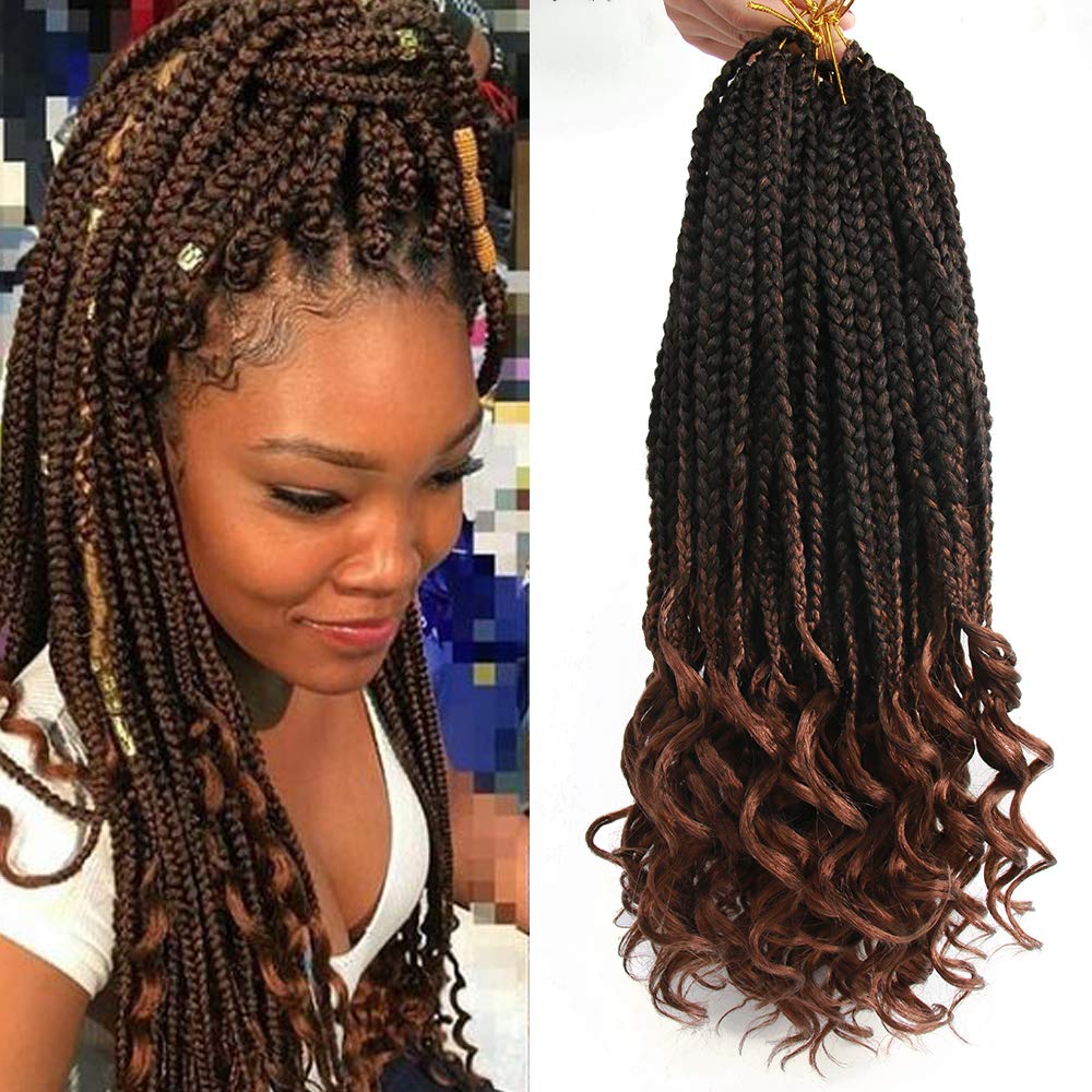 2020 Crochet Hair Black Box Braids With Curly Ends Ombre Brown
