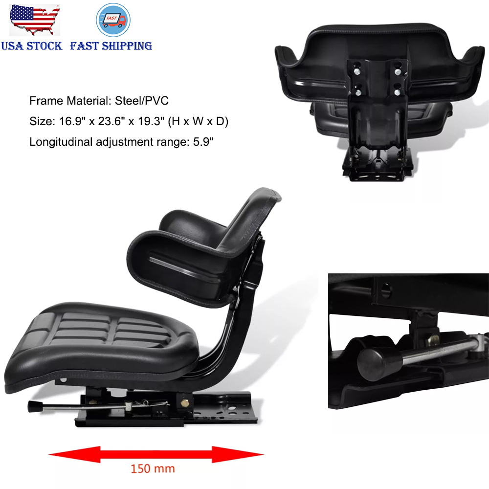 Lawn Tractor Seat with Backrest Armrest Waterproof Steel/PVC Mower