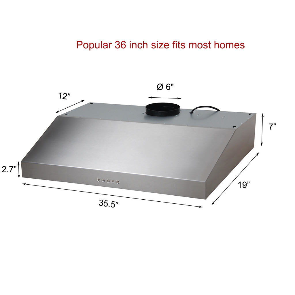 36" Under Range Hood 350 CFM 3 Speed Exhaust Fan Kitchen Over