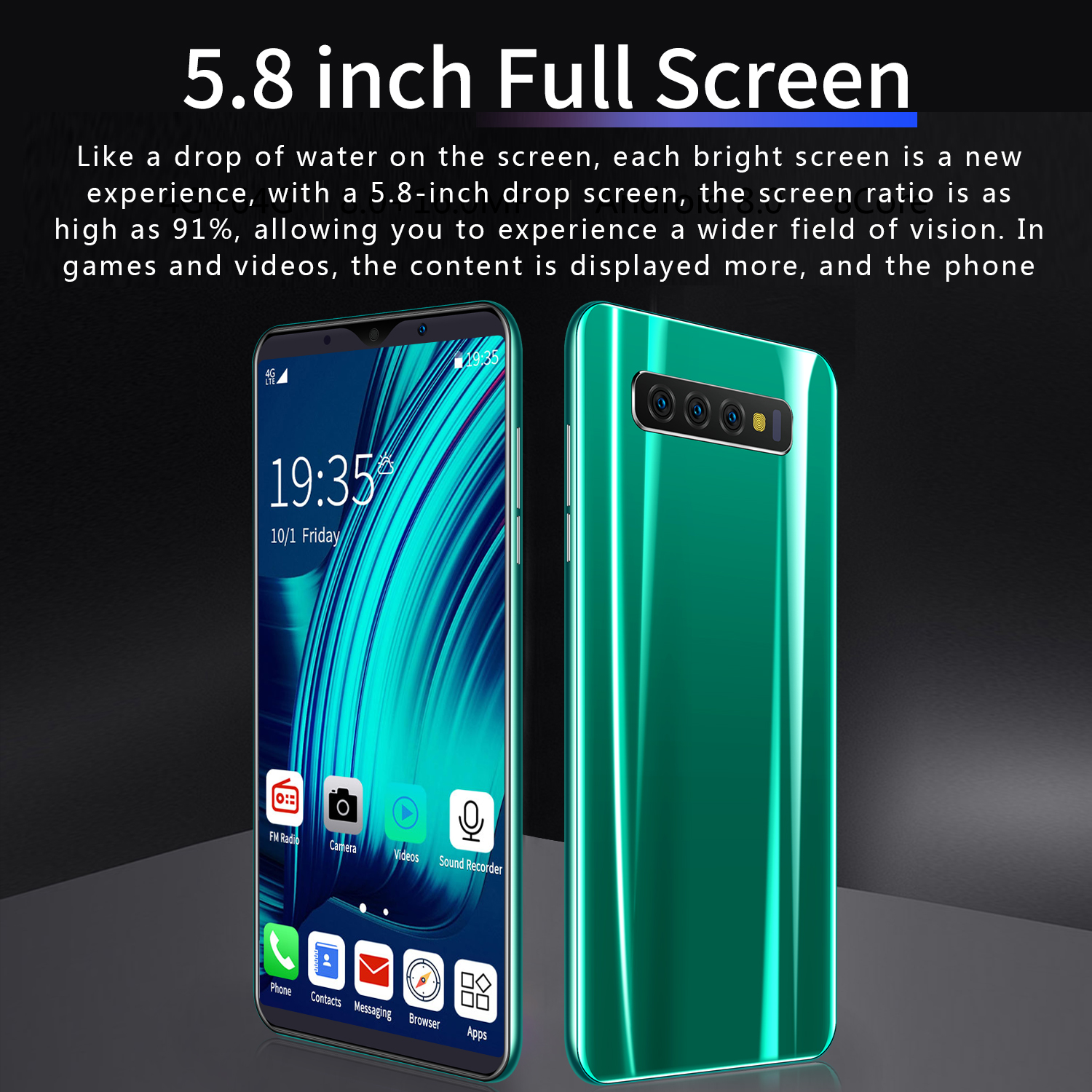 5 72 Inch Mobile Smart Phone Dual Sim Face Full Screen Unlock Android 