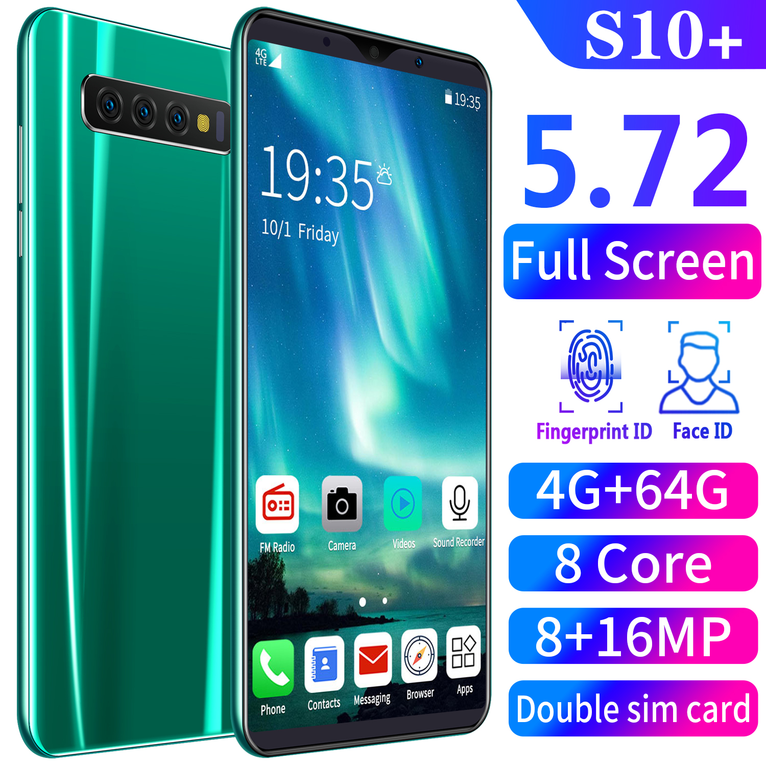 5 72 Inch Mobile Smart Phone Dual Sim Face Full Screen Unlock Android 