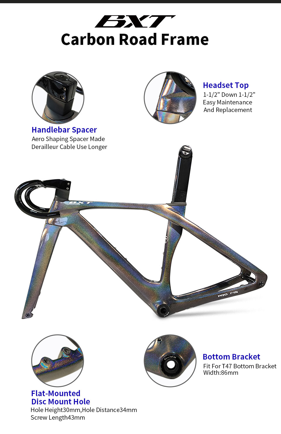 Fully Hidden Carbon Disc Brake Road Bike Frame Max 700*32C
