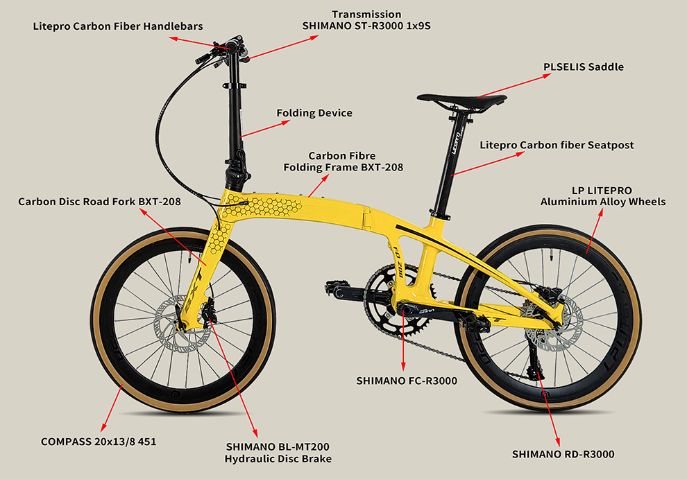 Disc Brake Litepro Frame Full Carbon Folding Bike Frame 20 Inch