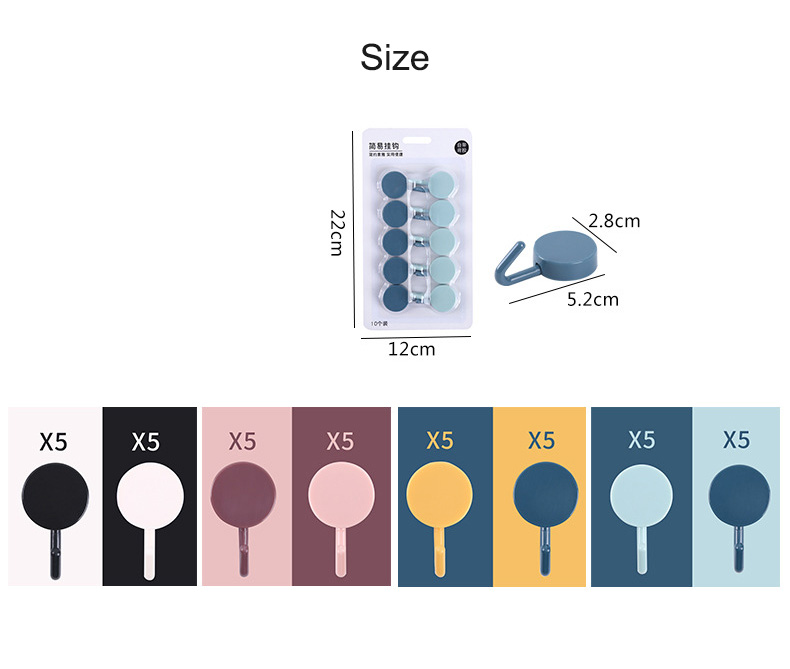 10pcs Dot Wall Hooks Round Towel Rack Key Hanger for Bath Kitchen DIY Color Full