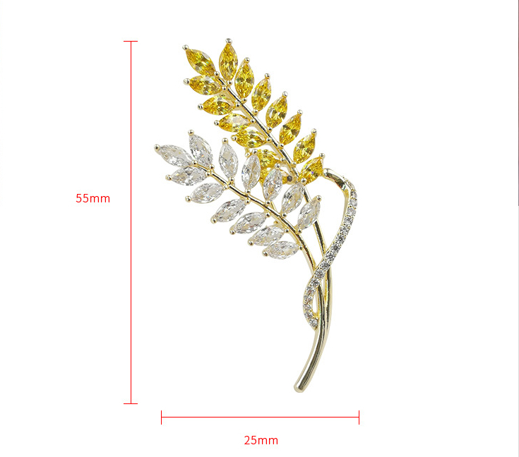 New Inlaid Zircon Leaf Brooch Pins for Women Fashion Banquet Dress Corsage Prom Lady Clothing  Accessories Brooches
