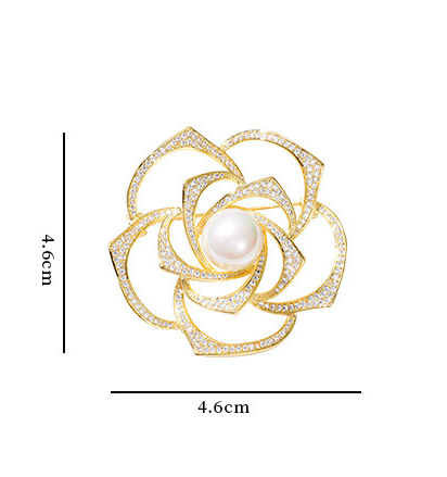 New Hollow Inlaid Zircon Rosette Brooch Pins for Women Fashion Pearl Corsage Pins Luxury Jewelry Banquet Dress Accessories Brooches for Wedding