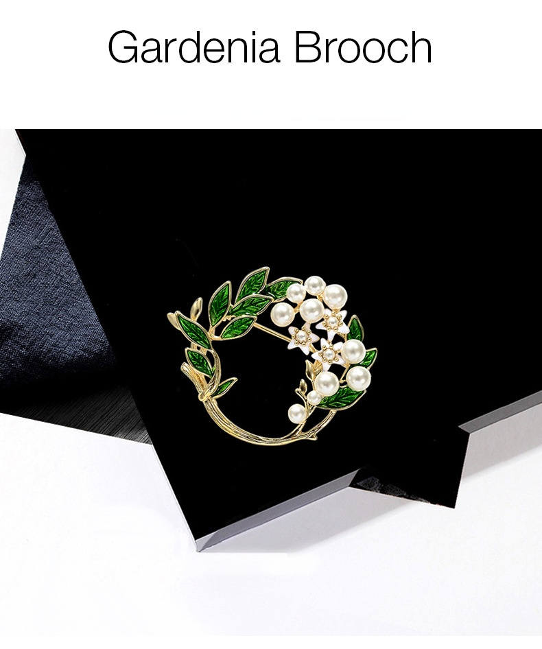 New White Pearl Gardenia Brooch Pins for Women Fashion Holiday Dresses Corsage Pins Luxury Jewelry Creative Clothing Accessories Brooches