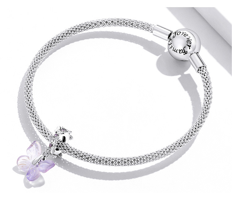 New Colored Glass Butterfly Bracelet Beaded Girls Fashion Sterling Silver Necklace Pendant Women Jewelry DIY Accessories Beads