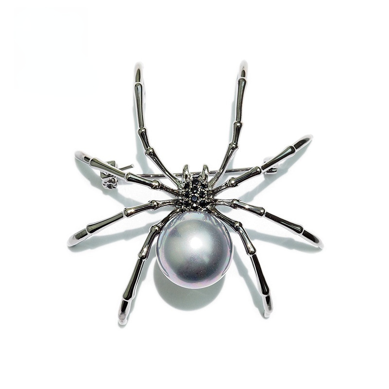 New Style Inlaid Zircon Pearl Copper Spider Brooch Pins for Women Fashion Personality Jewelry Insect Corsage Pin Clothing Accessories Brooches