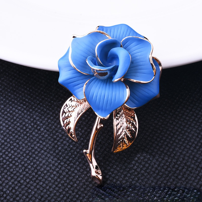 New Exquisite Blue Rose Brooch Pins for  Women Fashion Dinner Party Dress Corsage Prom Clothing Accessories Brooches for Wedding