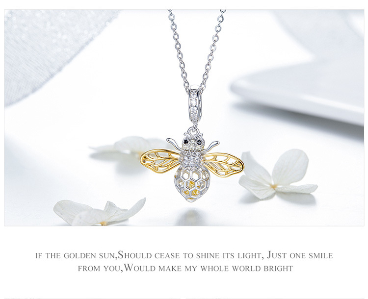 New Style Inlaid Zircon S925 Sterling Silver Bee Pendant Necklace for Women Fashion Platinum Plated Necklaces Fine Jewelry DIY Accessories