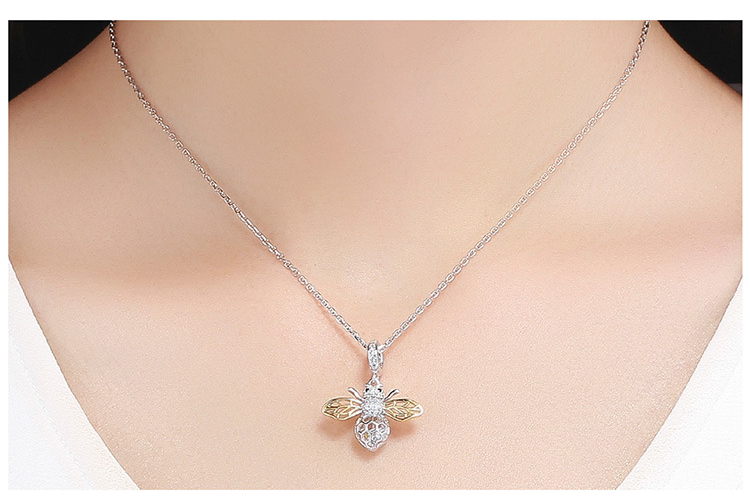 New Style Inlaid Zircon S925 Sterling Silver Bee Pendant Necklace for Women Fashion Platinum Plated Necklaces Fine Jewelry DIY Accessories
