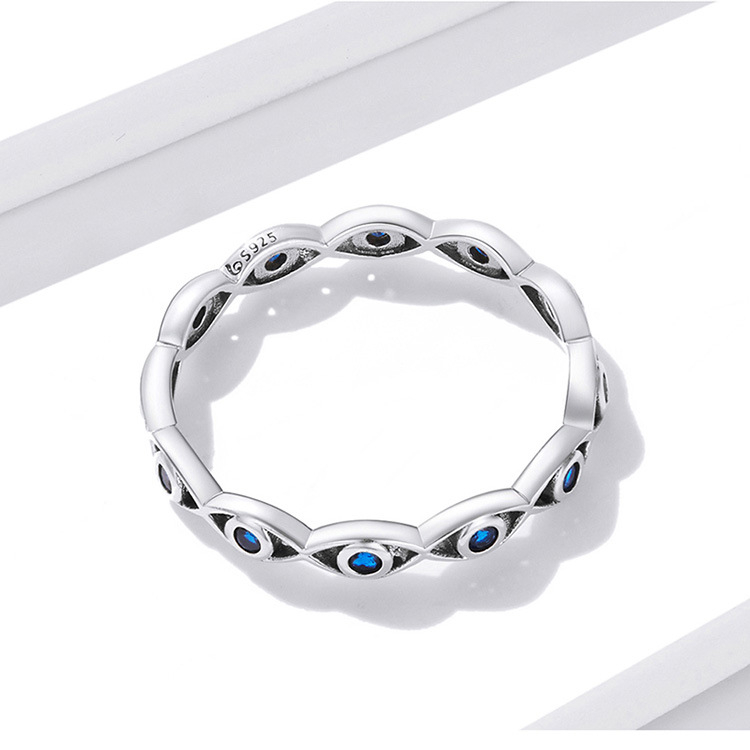 New Blue Lucky Eye S925 Sterling Silver Rings for Women Fashion All-match Rings Wholesale Girl Jewelry