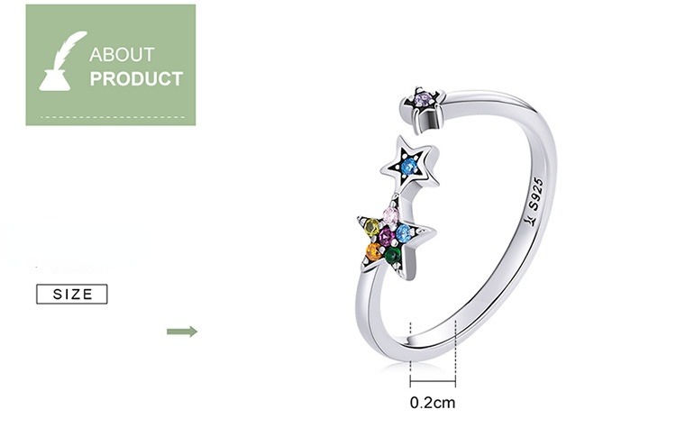 New Creative Colorful Star S925 Sterling Silver Rings for Women Fashion Opening Resizable Wholesale Jewelry