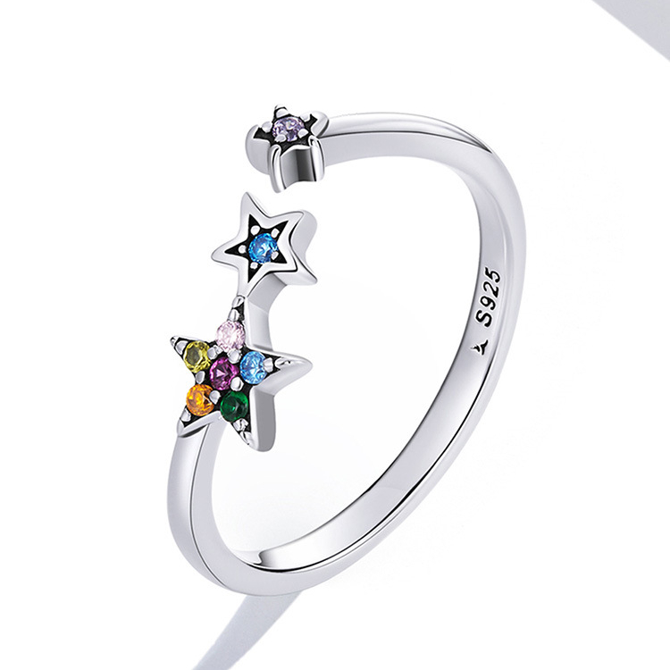 New Creative Colorful Star S925 Sterling Silver Rings for Women Fashion Opening Resizable Wholesale Jewelry