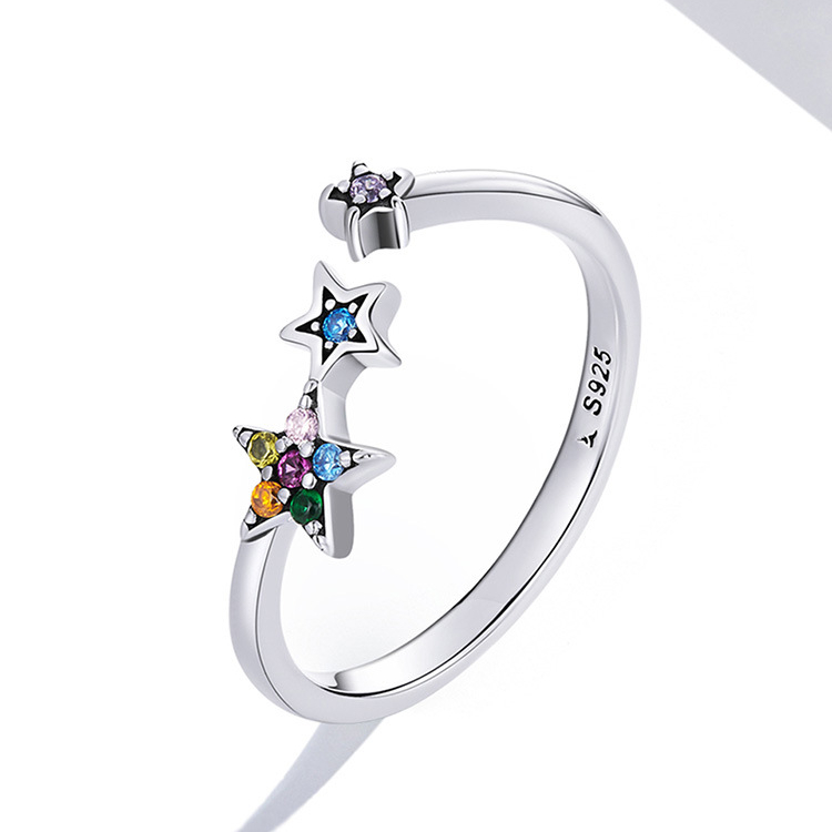 New Creative Colorful Star S925 Sterling Silver Rings for Women Fashion Opening Resizable Wholesale Jewelry