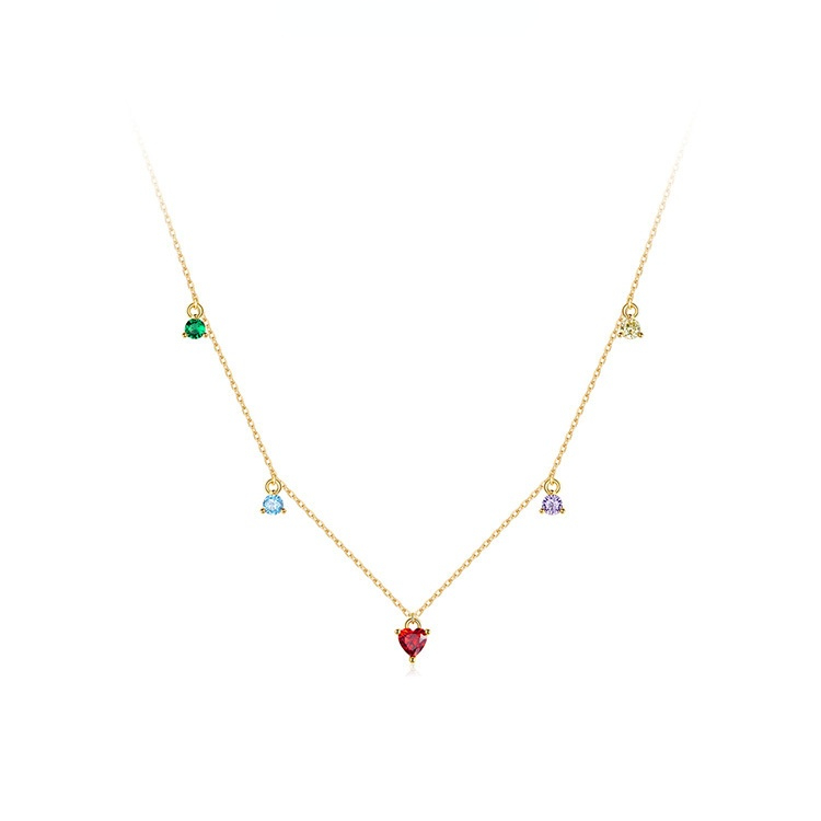 New Gold Plated Colorful Zircon Necklace for Women Fashion S925 Sterling Silver Clavicle Chain Girls Jewelry Wholesale