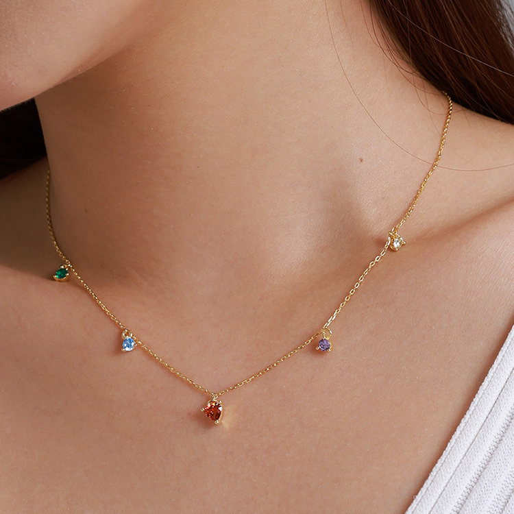 New Gold Plated Colorful Zircon Necklace for Women Fashion S925 Sterling Silver Clavicle Chain Girls Jewelry Wholesale.jpg