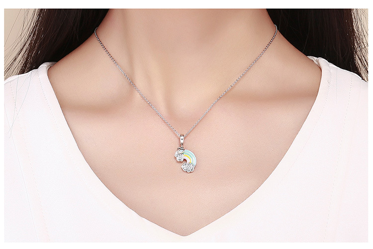 New Creative S925 Sterling Silver Rainbow Necklace Pendant After Rain Women Bracelet Necklace Beads Jewelry DIY Accessories