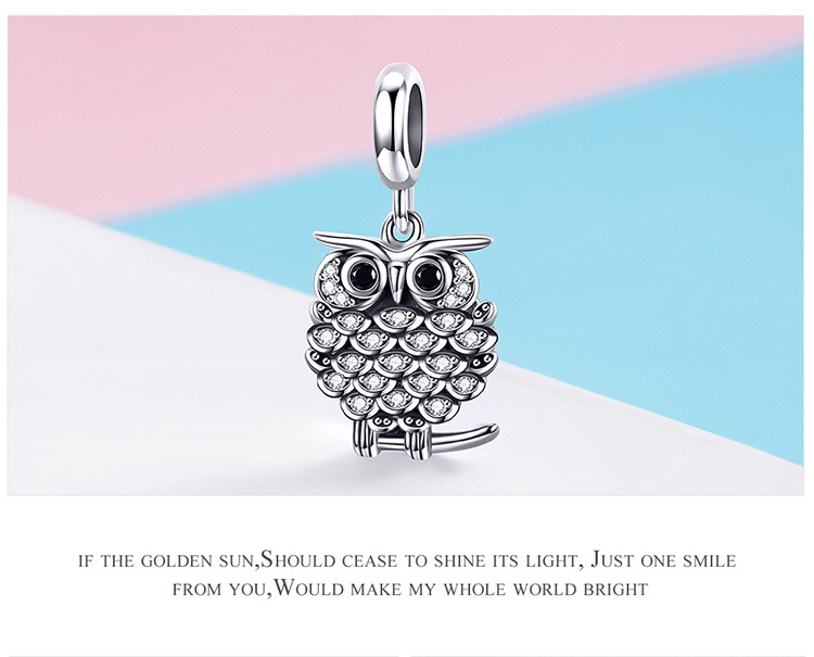 New S925 Sterling Silver Inlaid Zircon Cute Eye Owl Necklace Pendant Women Fashion Beaded Bracelet Necklace Jewelry DIY Accessories