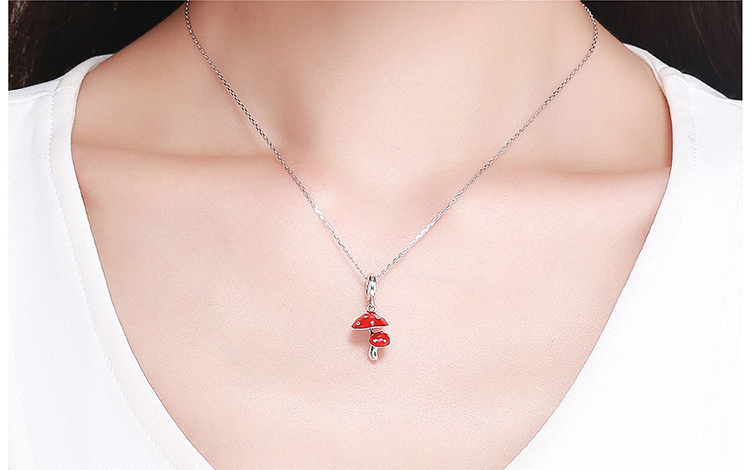 New Creative Red Mushroom S925 Sterling Silver Necklace Pendant Women Fashion Bracelet Necklace Beads Dinner Party Jewelry DIY Accessories