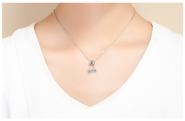 New Creative S925 Sterling Silver Inlaid Zircon Cute Cat Necklace Pendant Women Fashion Bracelet Necklace Beads Party Jewelry DIY Accessories