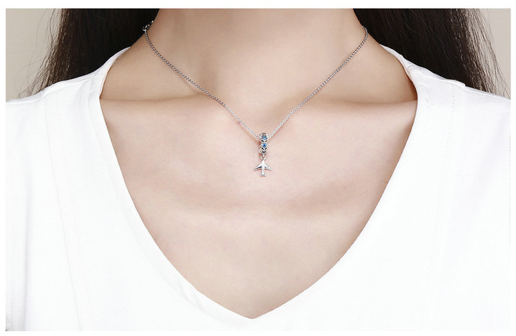 New Simple S925 Sterling Silver Airplane Necklace Pendant Women Fashion Bracelet Necklace Beads Festive Jewelry DIY Accessories