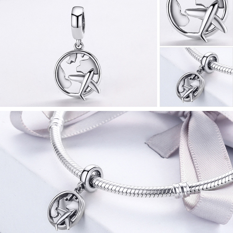 New Simple S925 Sterling Silver Airplane Pendant Women Fashion Necklace Pendant Bracelet Beads Jewelry DIY Accessories