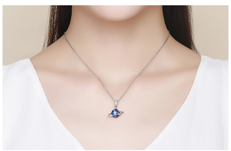New Original Blue Planet S925 Sterling Silver Inlaid Zircon Necklace Pendant Women Fashion Necklace Bracelet Beads Party Jewelry DIY Accessories
