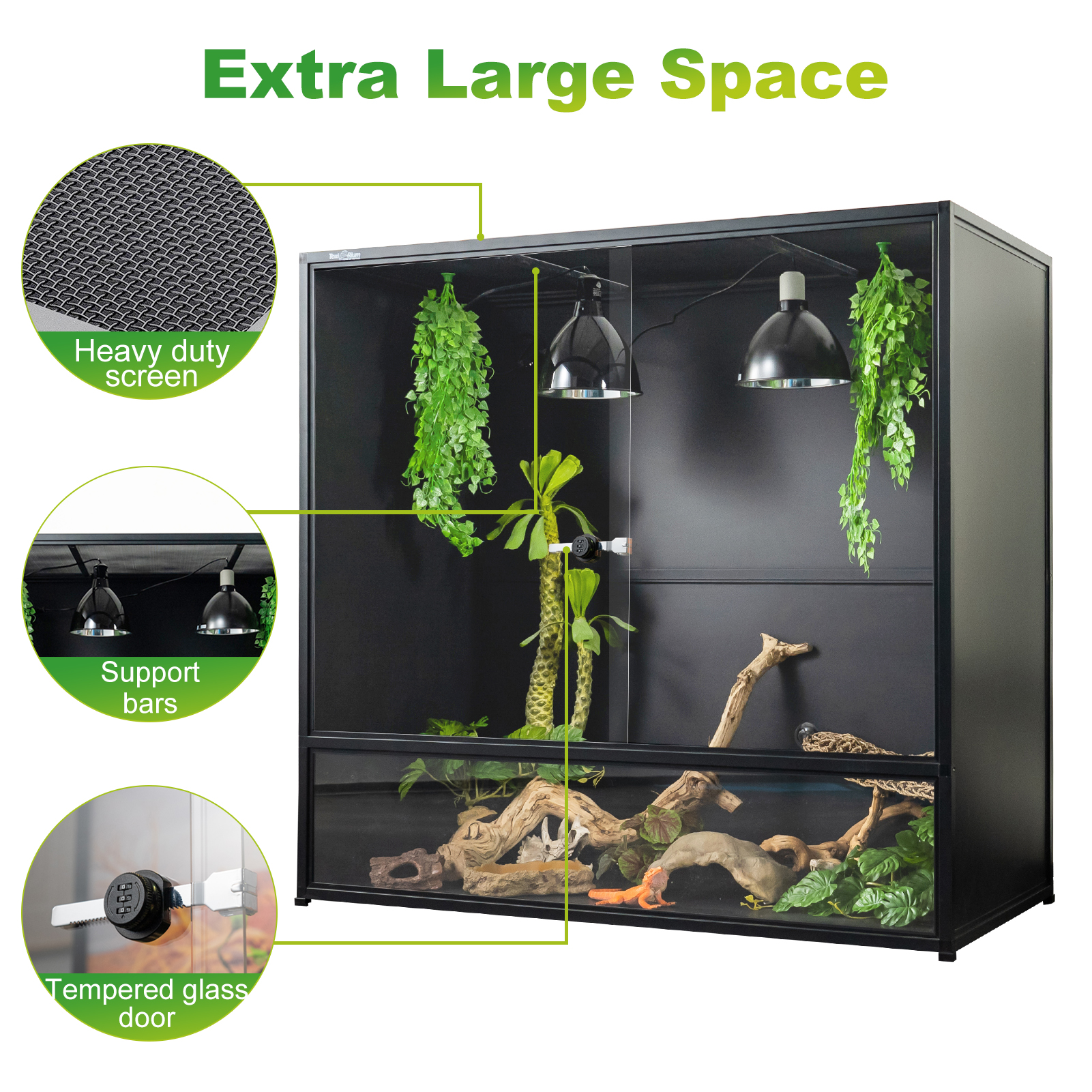 Reptile Enclosure 48x24x46'' Large Reptile Terrarium 230 Gallon