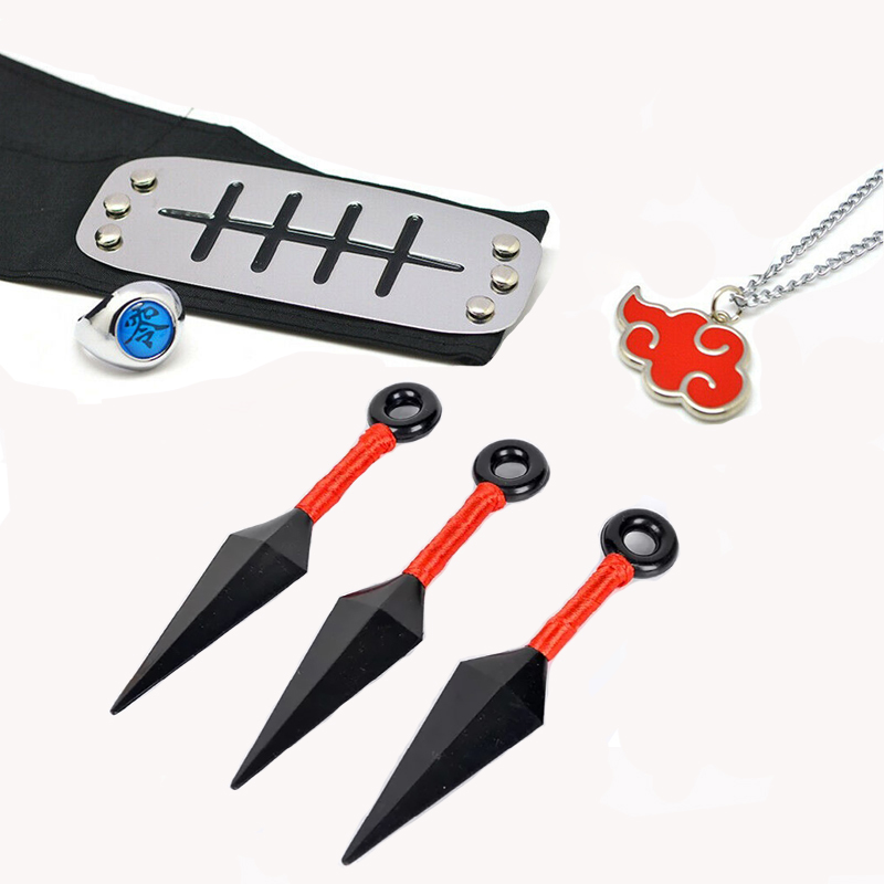 6Pcs Anime Naruto Pein Headband Ring for Akatsuki Cosplay Ninjia Kunai