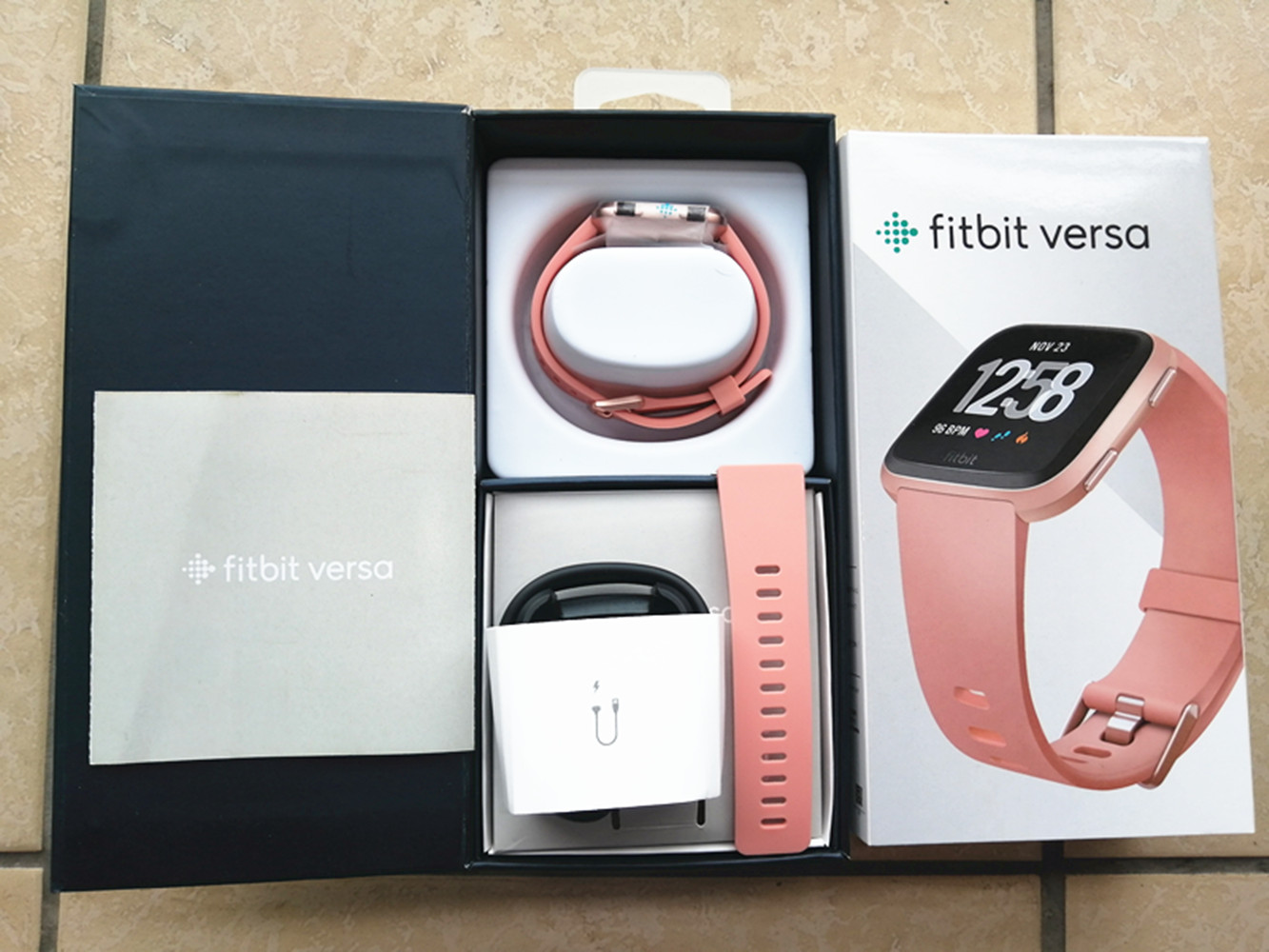 Pink New Fitbit Versa Smartwatch Fitness Activity Tracker with L&S Bands