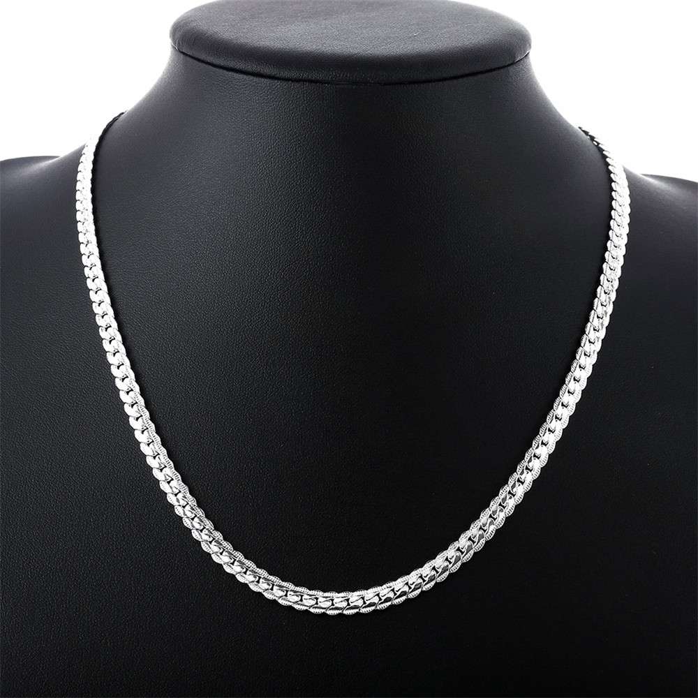 New Necklace Men Stainless Steel herringbone Chain Silver Plated Flat