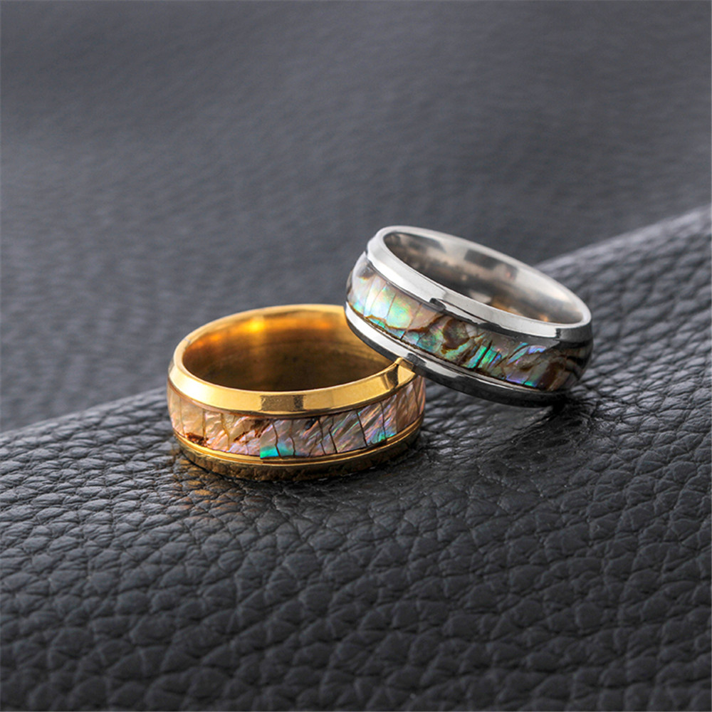 Stainless Steel Abalone Shell Inlay Mens Wedding Band Womens Jewelry ...
