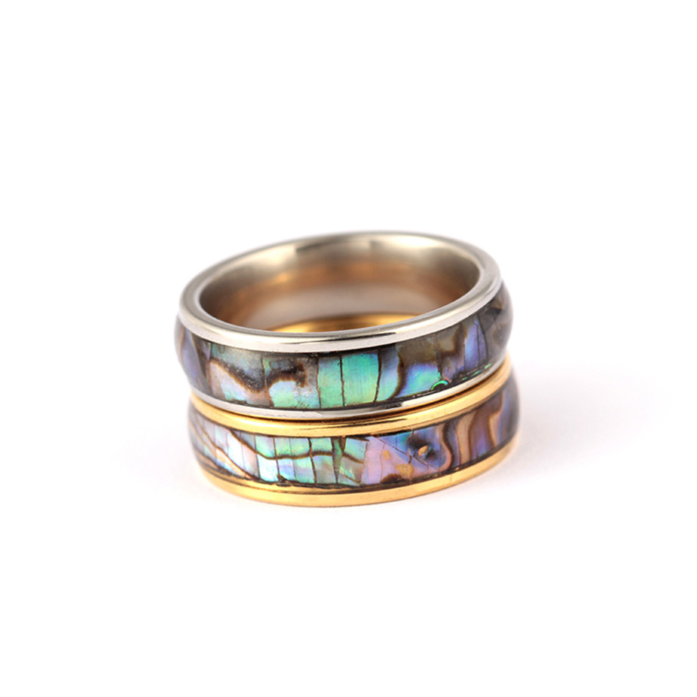 Stainless Steel Abalone Shell Inlay Mens Wedding Band