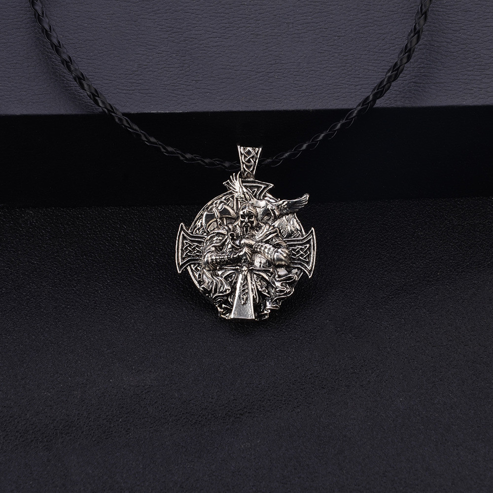 Men Viking Odin Wolf Raven Compass Norse Pendant Necklace Double Side ...