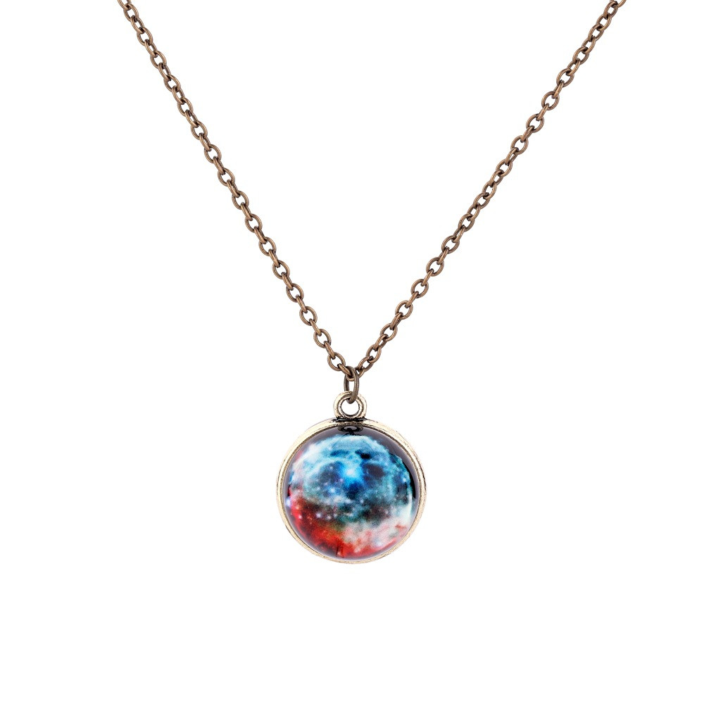 Double-sided Glass Ball Pendant Gem Universe Star Chain Necklace ...
