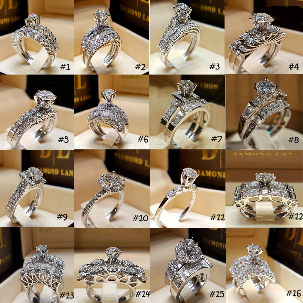 Chic Women White Sapphire 925 Silver Ring Set Wedding Bridal Jewelry