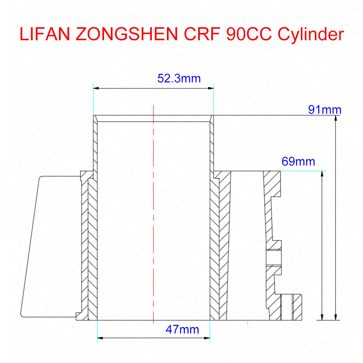 47mm Cylinder Big Bore Kit for 4 Stroke 90CC ATV Dirt Pit Chinese