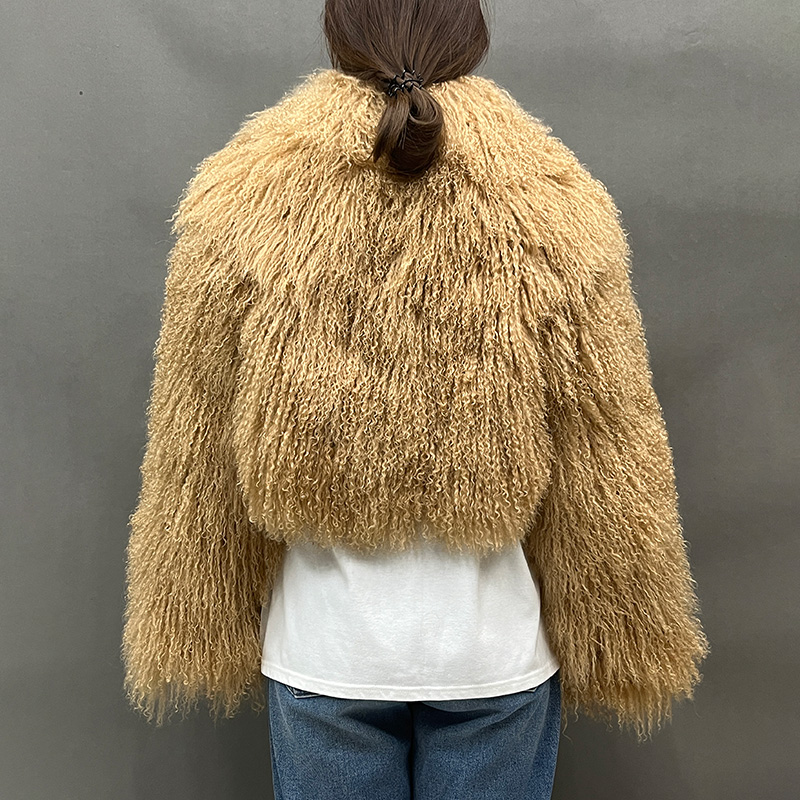 【COLOR iN ID】poodle crop fur jacket Lady Cropped Mongolian Fur Coat Stand Collar Winter Warm Fur