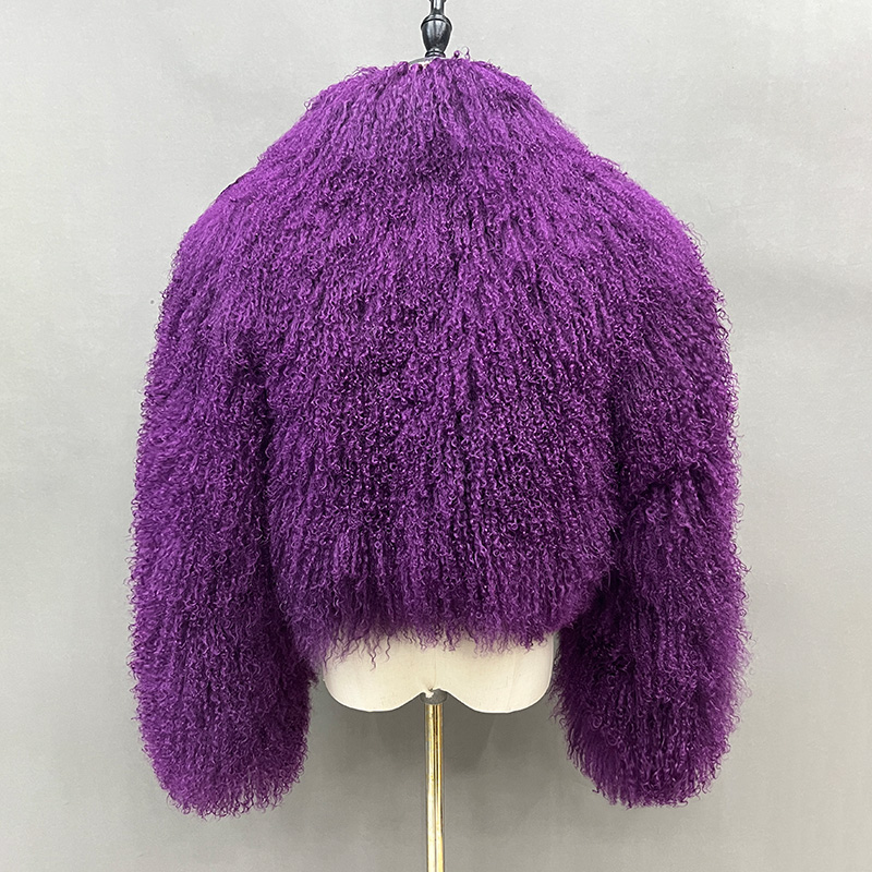 Lady Cropped Mongolian Fur Coat Stand Collar Winter Warm Fur