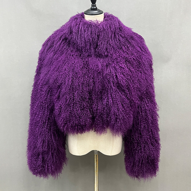 ムートン・ファーコート MOLLIOLLI SUNNY bulky crop fur jacket purple Designer fashion, Seoul-fully created | W Concept