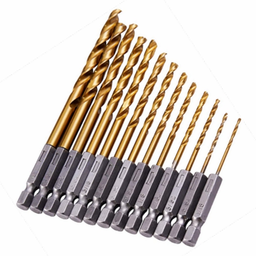 13PCS HSS-G M2 Twist Drill Bit Set Metal Titanium 1/16