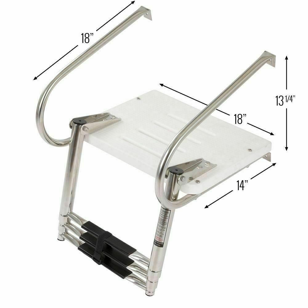 Folding 3 Step Ladder Inboard Boat ABS Swim Platform Stainless Steel ...