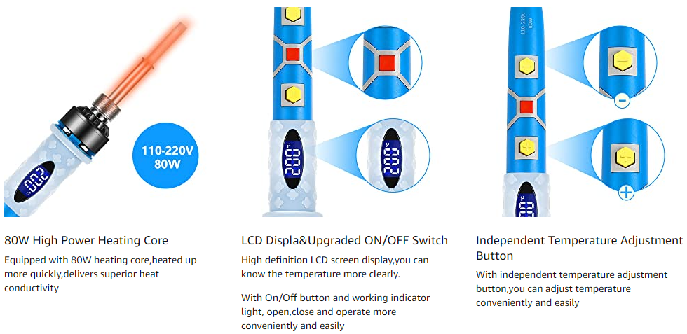 Nombre 3, Kit de ferro de solda profissional 80w, ferramentas de soldagem com temperatura ajustável, estação de pistola de solda, ferramentas de reparo de lápis de calor